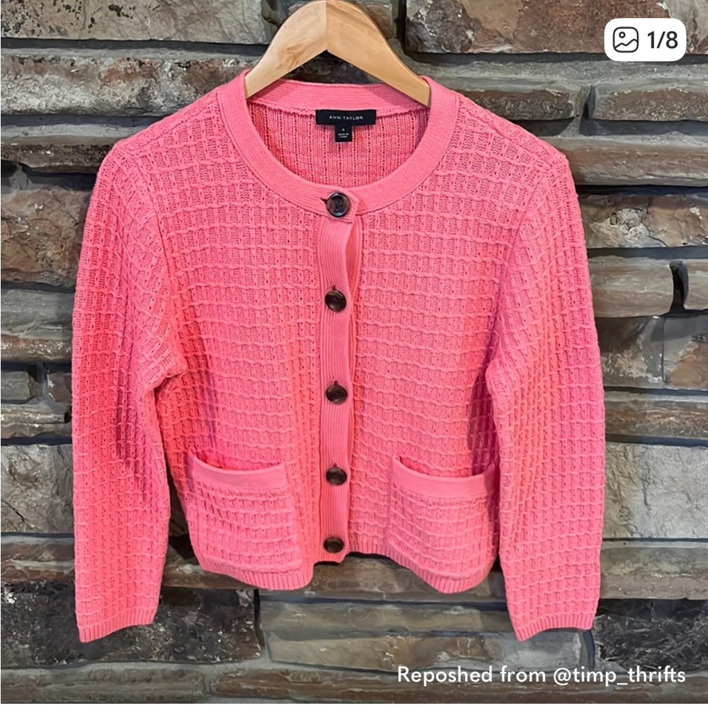 Ann Taylor Coral Button-Up Cardigan